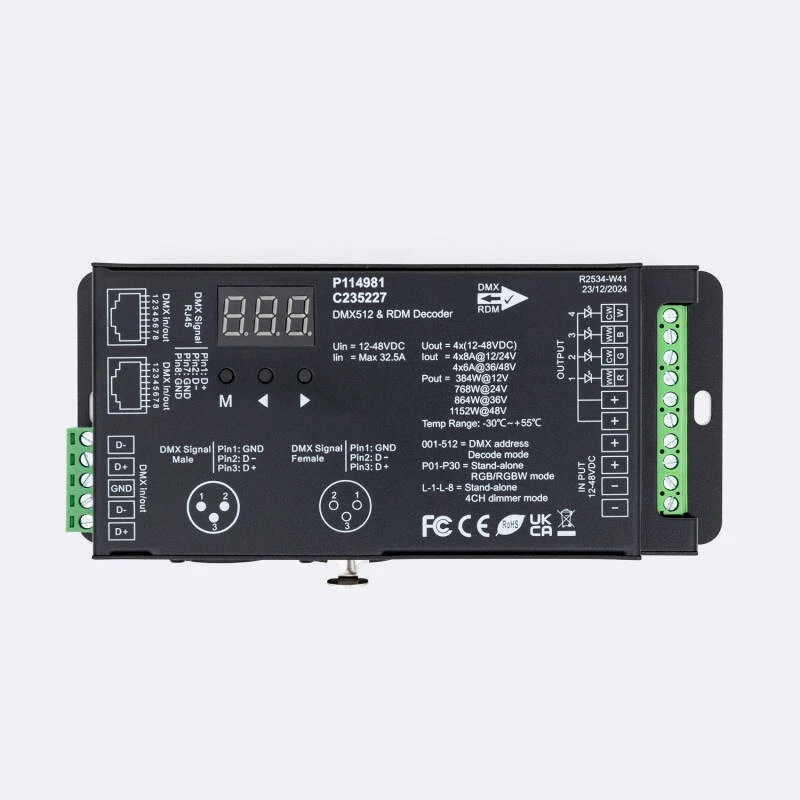 Immagine di Decodificatore DMX512 e RDM 4 canali 12-48V SKYDANCE D4-XE con porta XLR5