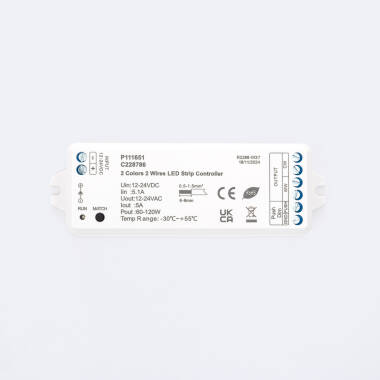 Controller Regelaar LED Strip CCT 12/24V DC 2 kabels Compatibel met Drukknop en RF-afstandsbediening.