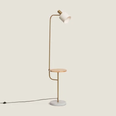 Stehlampe mit Beistelltisch aus Marmor und Holz Nolia