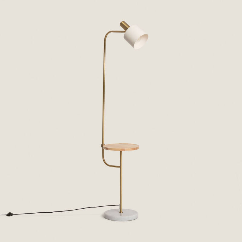 Afbeelding van Staande lamp met tafeltje van Marmer en Hout Nolia