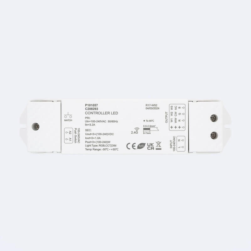 Image of Controller for 220V Monochrome/CCT/RGB LED Strip SKYDANCE S2 compatible with Push Button & RF Remote
