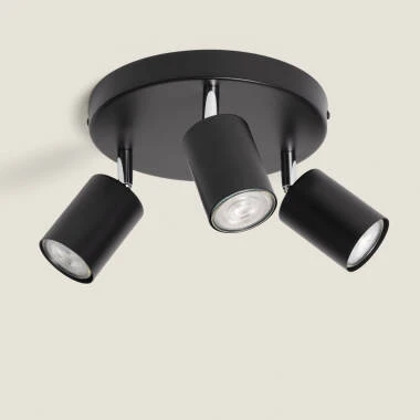 Deckenleuchte Verstellbar Rund Metall 3 Strahler Albus Nero
