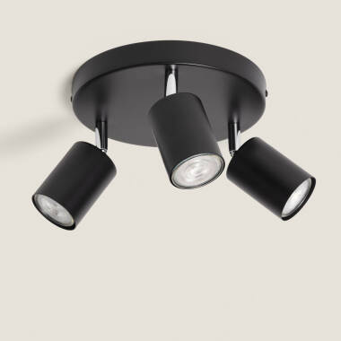 Lampada da Soffitto Orientabile Circolare Metallo  3 Faretti Albus Nero