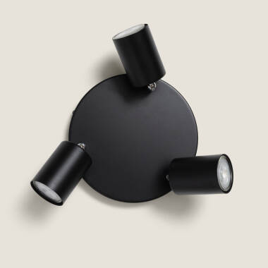 Immagine di Lampada da Soffitto Orientabile Circolare Metallo 3 Faretti Albus Nero