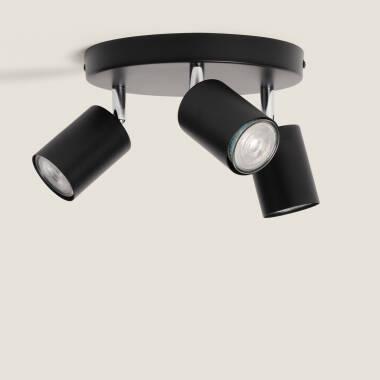 Immagine di Lampada da Soffitto Orientabile Circolare Metallo 3 Faretti Albus Nero