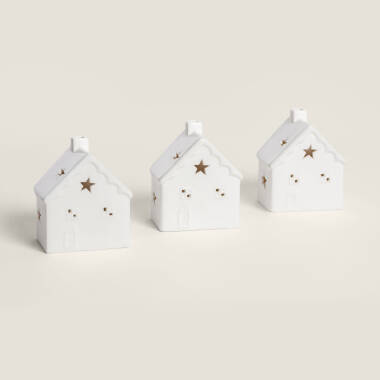 Pack de 3 Maisons de Noël Décoratives LED en Céramique Ivoria