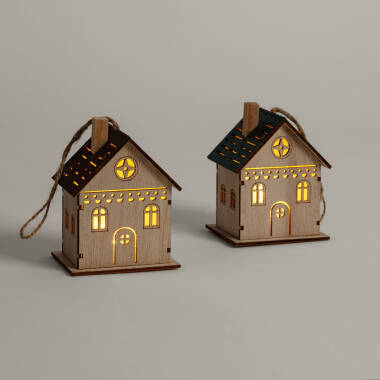 Afbeelding van Kersthuisjes hangend decoratief van hout Hedra