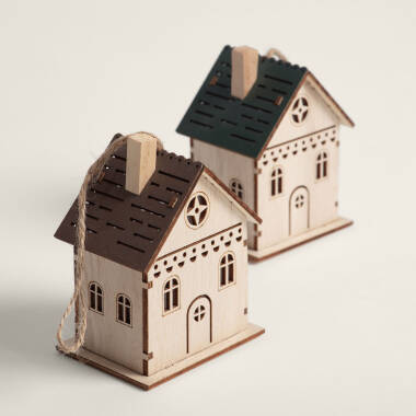 Afbeelding van Kersthuisjes hangend decoratief van hout Hedra