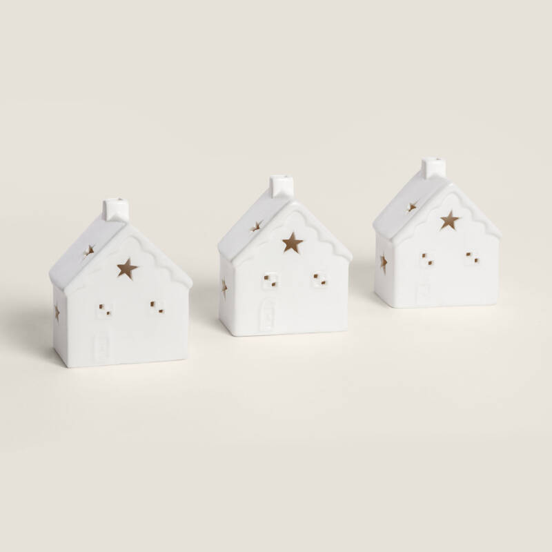 Image de Pack de 3 Maisons de Noël Décoratives LED en Céramique Ivoria