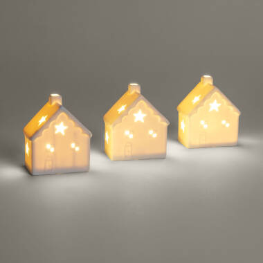 Image de Pack de 3 Maisons de Noël Décoratives LED en Céramique Ivoria
