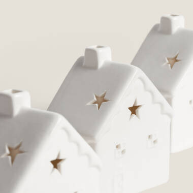 Image de Pack de 3 Maisons de Noël Décoratives LED en Céramique Ivoria