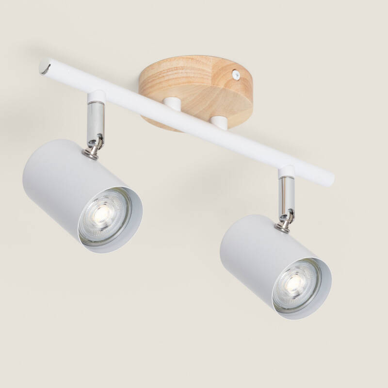 Immagine di Lampada da Soffitto Orientabile Legno e Metallo con 2 Faretti Albus