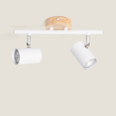 Immagine di Lampada da Soffitto Orientabile Legno e Metallo con 2 Faretti Albus
