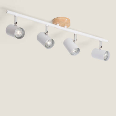 Lampada da Soffitto Orientabile in Legno e Metallo con 4 Faretti Albus