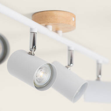 Image de Plafonnier Orientable Bois et Métal 4 Spots Albus