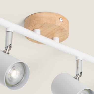 Image de Plafonnier Orientable Bois et Métal 4 Spots Albus