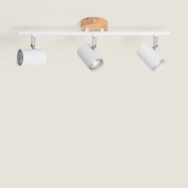 Immagine di Lampada da Soffitto Orientabile in Legno e Metallo con 3 Faretti Albus