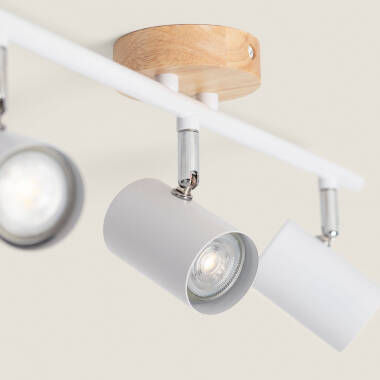 Immagine di Lampada da Soffitto Orientabile in Legno e Metallo con 3 Faretti Albus