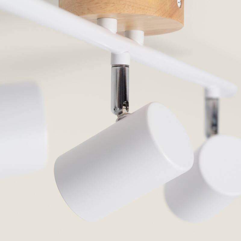 Immagine di Lampada da Soffitto Orientabile in Legno e Metallo con 3 Faretti Albus
