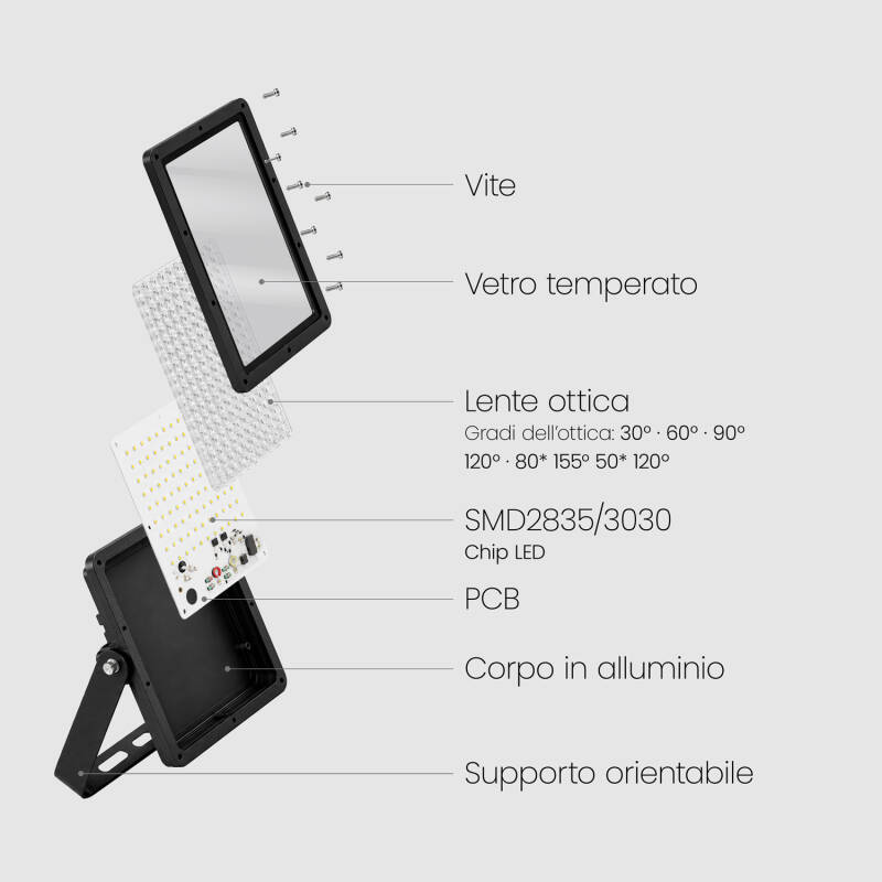 Immagine di Proiettore LED 100W Regolabile 0-10V 170 lm/W IP65 ELEGANCE Slim PRO Bianco
