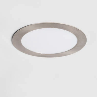 Dalle LED 12W Ronde Extra-Plate Cadre Coupe Ø 155 mm Argentée
