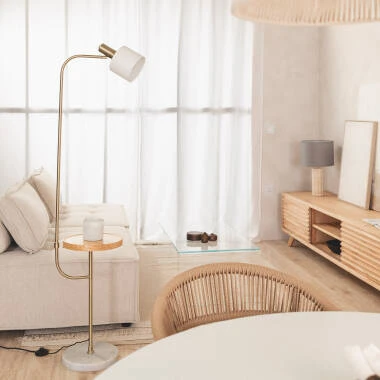 Stehlampe mit Beistelltisch aus Marmor und Holz Nolia