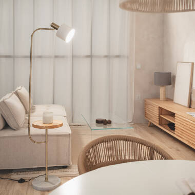 Image of Nolia Wood & Marble Floor Lamp with Table