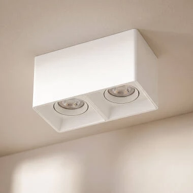 Plafonnier Space Carré Double Blanc avec Ampoule GU10