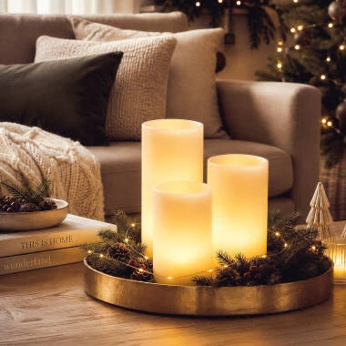 Pack 3 Candele LED Cera Naturale con Telecomando