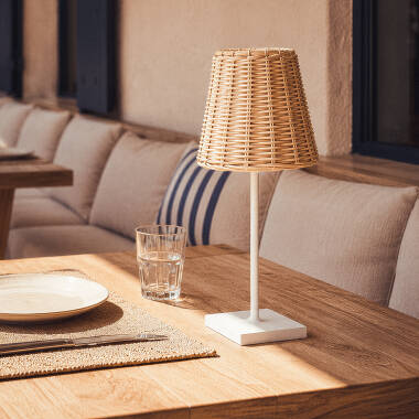 LED-tafellamp Draagbaar  met USB-oplaadbare Accu van Aluminium en Rotan Medinilla