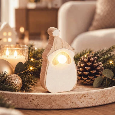 LED Weihnachtsmann aus Holz mit Batterie