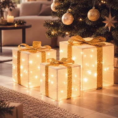 Pack of 3 Decorative LED Christmas Present Boxes