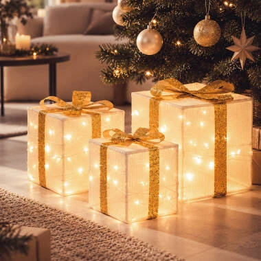 Set 3 LED Weihnachtsgeschenkboxen mit Batterie Noelle