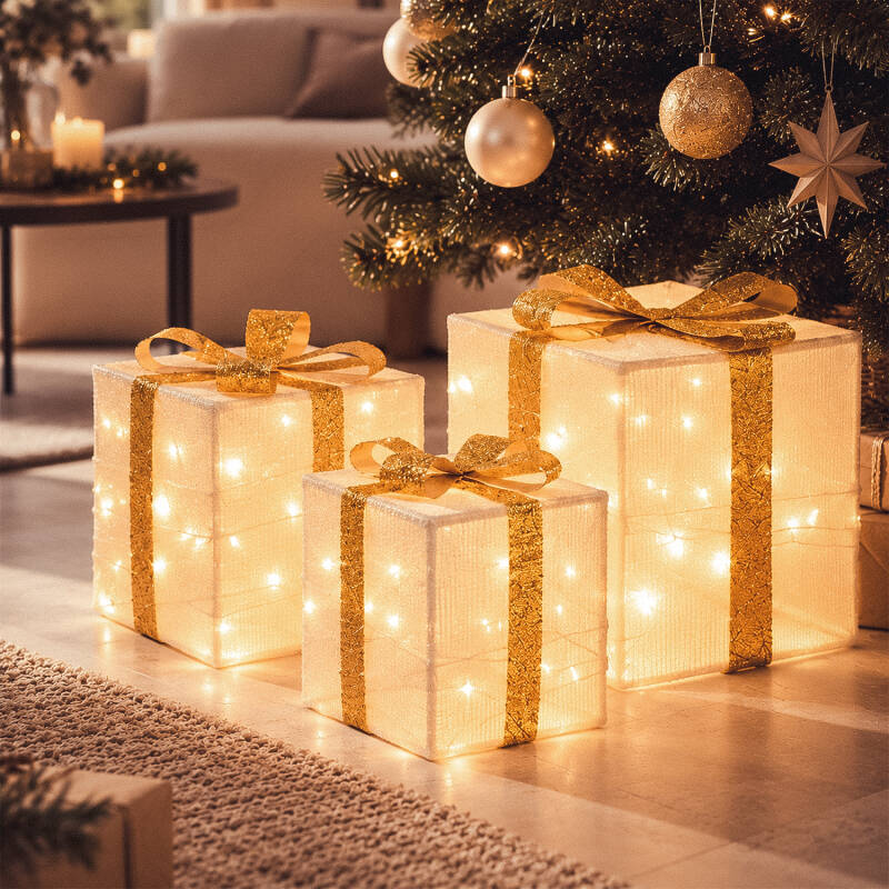 Image of Pack of 3 Decorative LED Christmas Present Boxes