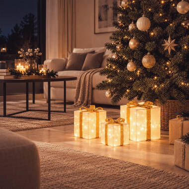 Image of Pack of 3 Decorative LED Christmas Present Boxes