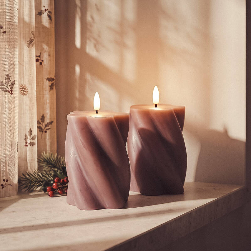 Dos Velas de Cera Decorativa LED con Diseño Ondulado Velia