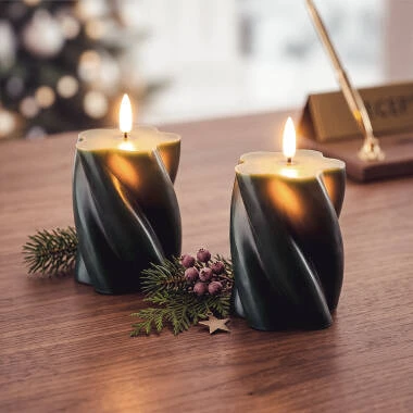 Deux Bougies Décoratives LED Cire Motif Ondulé Velia