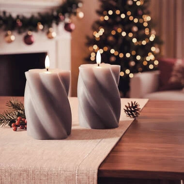 Deux Bougies Décoratives LED Cire Motif Ondulé Velia