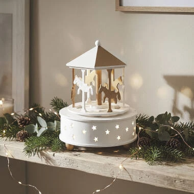 Carosello Natalizio Decorativo a LED in Legno Celeste