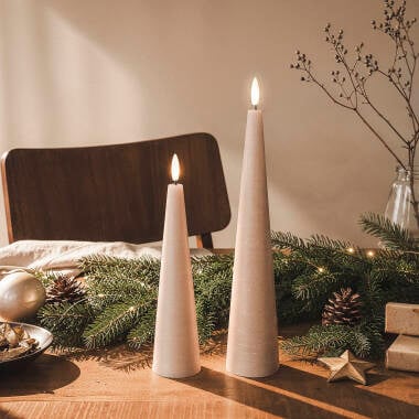 2er Set konische LED Weihnachtskerzen aus Wachs Eira