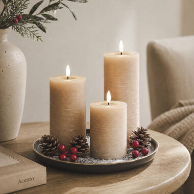 Immagine di Set di 3 Candele LED Cilindriche in Cera Amara