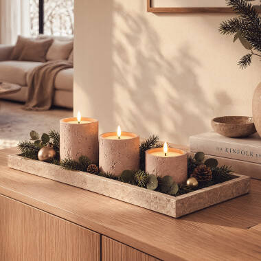 Set van 3 decoratieve LED-Kaarsen Outdoor Was en Cement