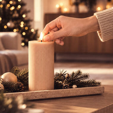 Bougie LED Décorative en Cire Canelée Silara