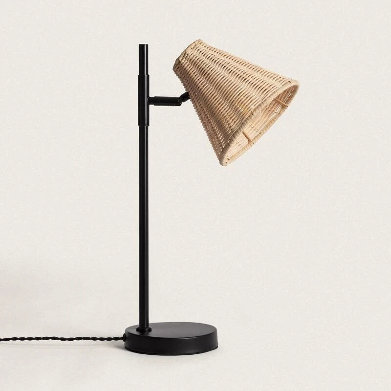 Immagine di Lampada da Tavolo Metallo e Rattan Cesto 