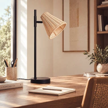 Immagine di Lampada da Tavolo Metallo e Rattan Cesto 