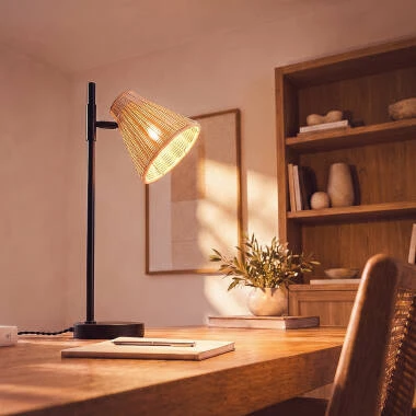 Immagine di Lampada da Tavolo Metallo e Rattan Cesto 