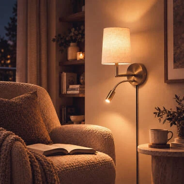 Image of Anji Metal & Linnen Wall Lamp with Reading Light 