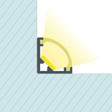 Recessed 2m Corner Profile with Round cover for LED Strip up to 5mm