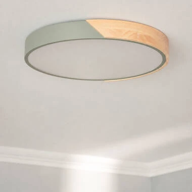 LED Deckenleuchte 24W Rund Holz und Aluminium Ø418 mm CCT Wählbar Semi-Dari