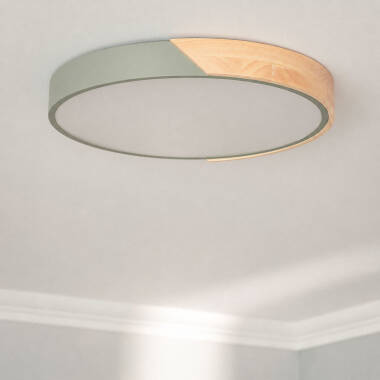 Plafon Okrągły LED 24W z Drewna i Aluminium Ø418 mm z Regulowaną Temperaturą Barwową CCT Semi-Dari
